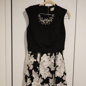Eliza J. Formal Maxi Skirt and Top Set - Black and White Floral Skirt, Crop Top